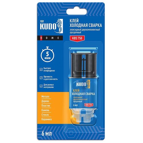 Клей эпоксидный Kudo Home KBS-750, двухкомпонентный, 6 мл, прозрачный