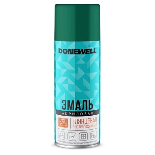 Эмаль DONEWELL универсальная быстросохнущая, RAL 6016 темно-зеленый, глянцевая, 520 мл, 1 шт.