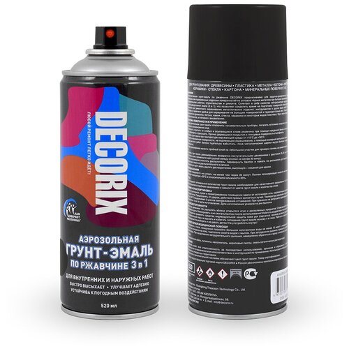 Грунт-эмаль по ржавчине 3 в 1 DECORIX 520 мл черный глянцевый