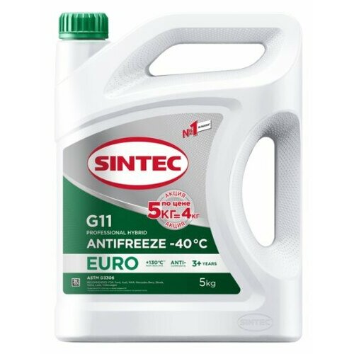 Антифриз -40 зелёный Sintec EURO G-11 5кг. Акция 5кг по цене 4кг /кор.4шт/ SINTEC 990580 | цена за 1 шт
