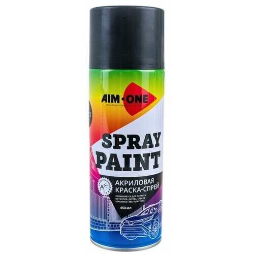 Краска акриловая RAL-9005M чёрный матовый (аэрозоль) 450мл AIM-ONE /1/12 NEW