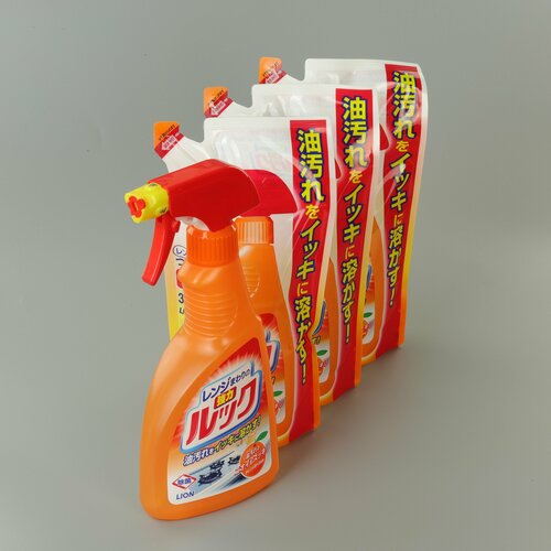 LION Набор Японских чистящих средств для плиты Look, бутылка 400 мл и 3 запасных блока 350 мл