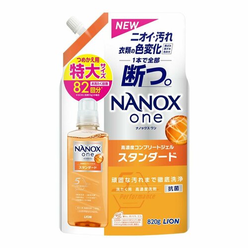 LION Жидкое средство "Top Nanox One Standart" для стирки (усиленное отстирывающее действие + сохранение цвета, суперконцентрат) 820 г, мягкая упаковка с крышкой