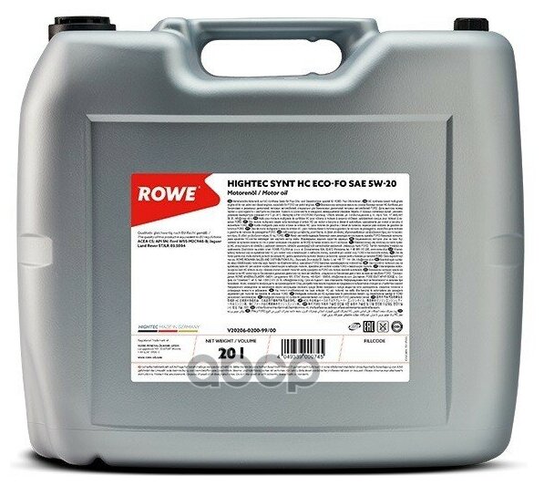 ROWE 20186-0050-99 Масло мот. ROWE HIGHTEC SYNT RS SAE 5W-20 5л. Germany