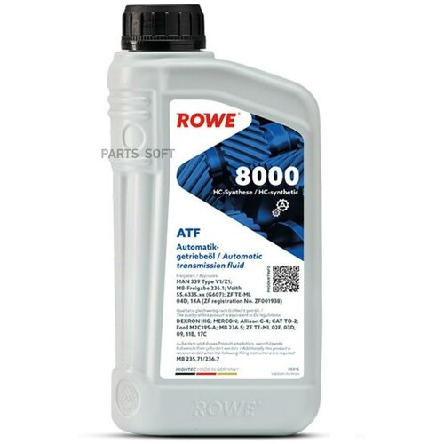ROWE 25012-0010-99 Масло трансм. синт. HIGHTEC ATF 8000, (ROWE) кан. 1л