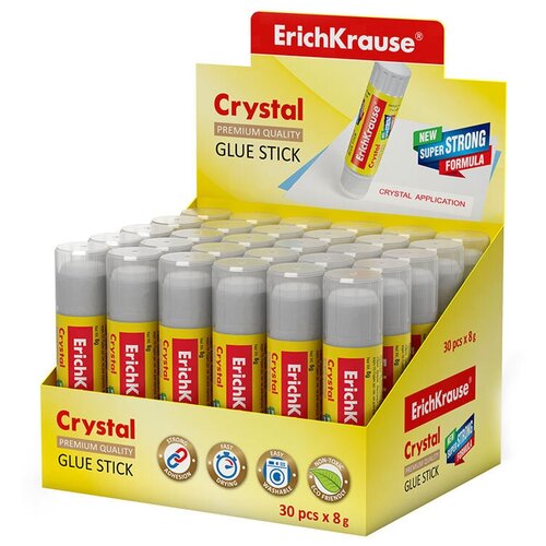 Клей-карандаш ErichKrause Crystal, 8г (в коробке-дисплее по 30 шт.)