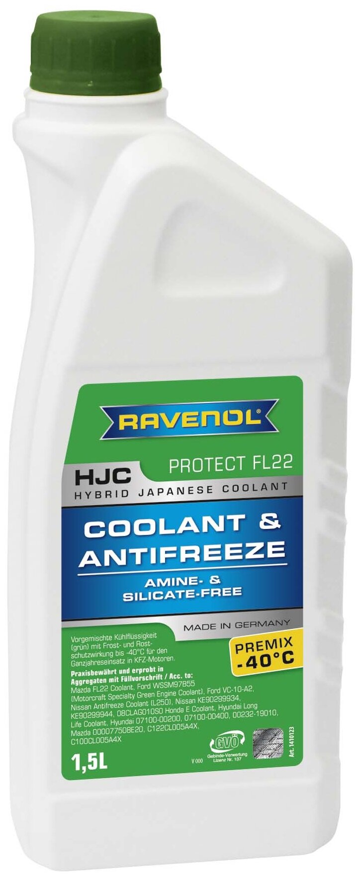 RAVENOL 4014835755857 Антифриз концентрат зеленый HJC Hybrid Japanese Coolant Concentrate (5л)