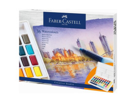 Акварель художественная Faber-Castell "Watercolours", 36цв., кюветы, + кисть "Water Brush"+ съемная палитра, пластиковая упаковка