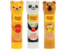 Набор клей-карандаш Мульти-Пульти "Зверята: Кот, Мишка, Панда", 09г, колпачок в форме животного, ПВП, пакет, европодвес